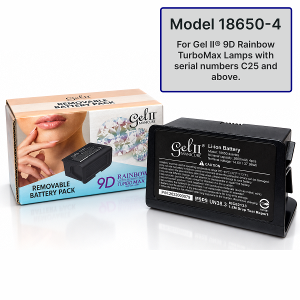 Gel II® 9D Rainbow TurboMax Lamp Removable Battery Pack - Model 18650-4